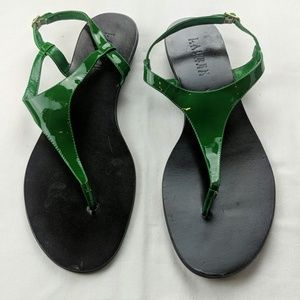 Ralph Lauren Green patent t*strap sandal